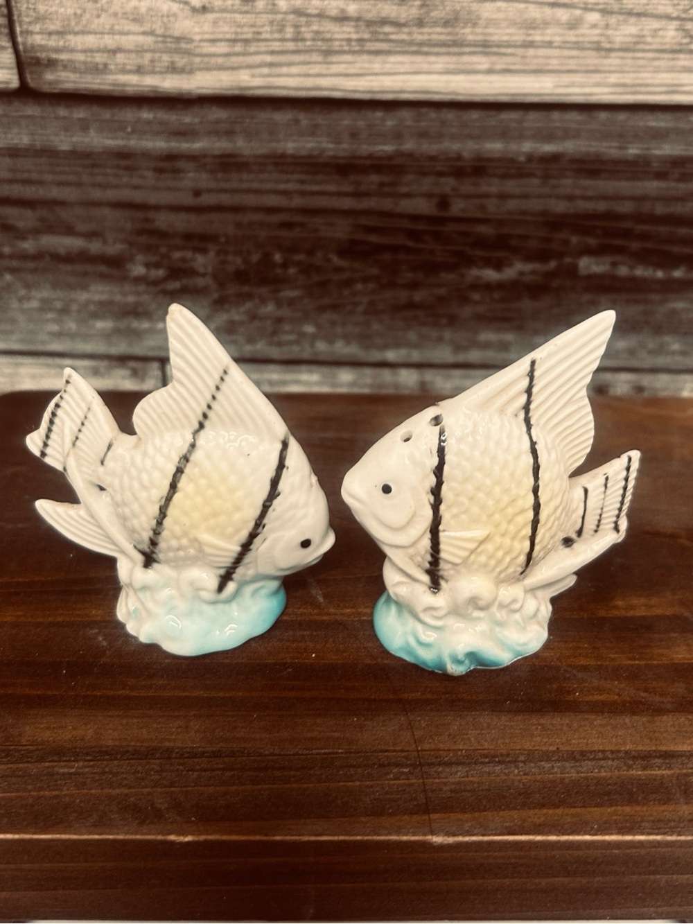 Vintage Bone China Angel Fish Salt & Pepper Shakers Japan 2.5”